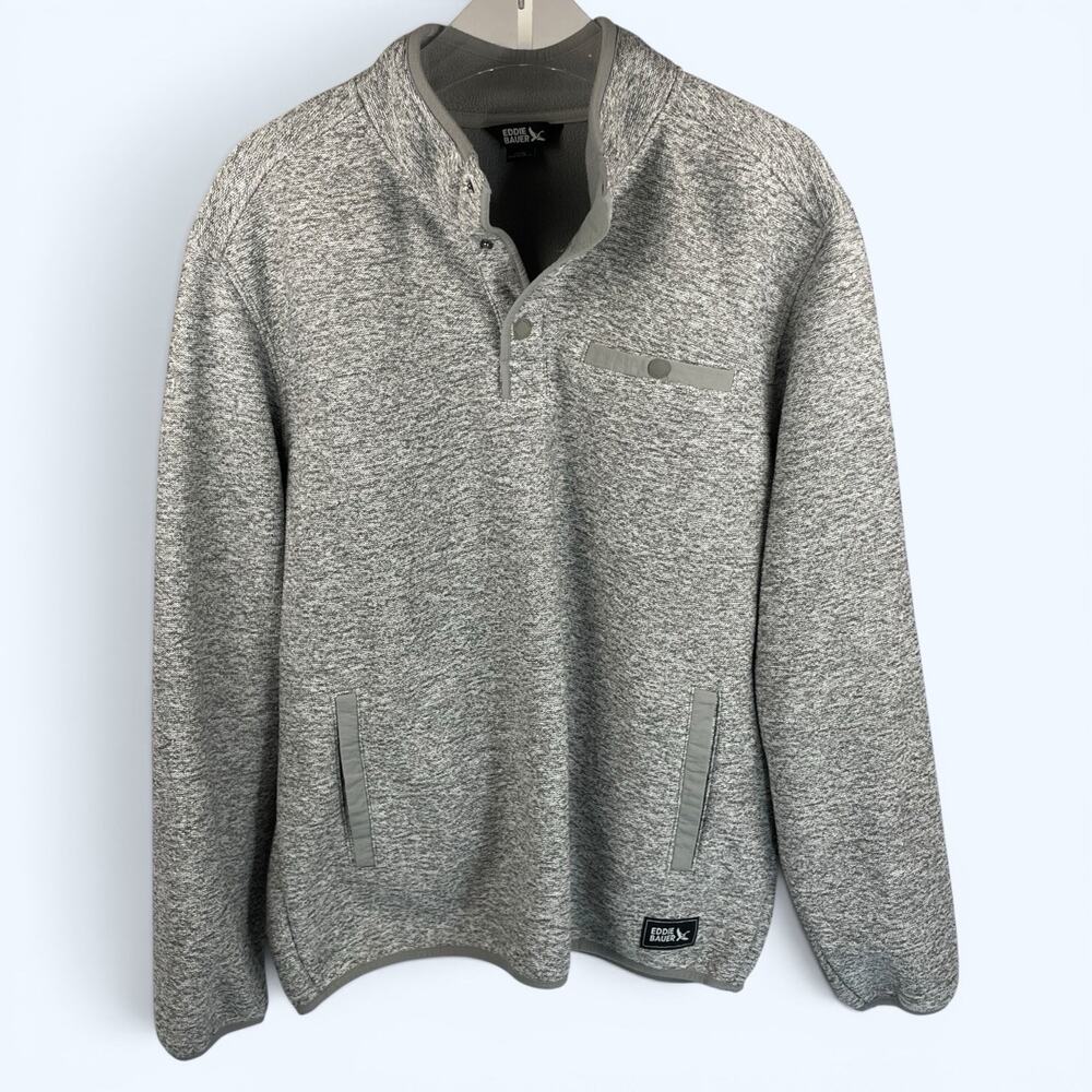 Eddie Bauer Gray Radiator Fleece Quarter Snap Pullover Casual Outdoor Men's Lg